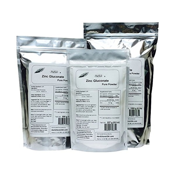 NuSci Zinc Gluconate Powder Pure Supports Enzyme Functions (2270 Grams (5.0 lb)