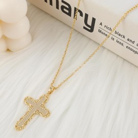 Cross Necklace for Women, 14K Gold Plated Initial Faith Cross Pendant Gold Necklaces Diamond Cross Pendant Dainty Cross Necklace Cubic Zirconia Crucifix Necklace Jewelry Gift for Her