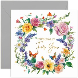 Especially For You Greeting Card for Family and Friends, Special Floral Wreath Butterfly Painting, Just Because Cards, Wonderful Greeting Card Designs for Her, Sister, Wife, Daughter, Auntie