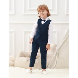 A&J DESIGN Toddler Suits for Boys Baby Wedding Birthday Easter Outfit Formal Dresswear Kids Gentleman Suspender Clothes, Navy, 2-3 Years