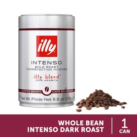 illy Intenso Whole Bean Coffee, Dark Roast, Intense, Robust and Full Flavored With Notes of Deep Cocoa, 100% Arabica Coffee, No Preservatives, 8.8 Ounce (Pack of 1)