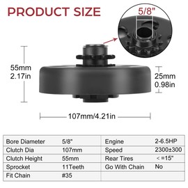 LotFancy Go Kart Clutch 5/8" Bore, 11 Tooth Centrifugal Clutch for #35 Chain, Fits Predator 2.8 HP 97cc Engine, Some Older 3hp Engines