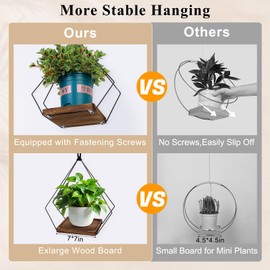 FIOBEE Hanging Planters for Indoor Plants Large Metal Plant Hanger Stand with Wood Base Wall Planter Holder for Window Wall Ceiling Home Decor Accessories (Plants/Pots Not Included), 2 Pack
