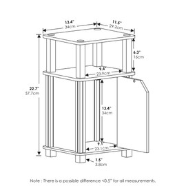 Furinno Brahms 3-Tier End Side Sofa Table/Nighstand with Door, 2-Pack, French Oak/Black