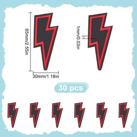 HOBBIESAY Pack of 30 Patches with Lightning for Iron-On Embroidered Patches Flash Patches Red Edges Embroidered Flash Patches for Clothes Shoes Bags Hats Jeans