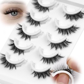 Self Adhesive Lashes 4/3 Half False Eyelashes Update More Stronger 12mm Natural Cat Eye Pre-glued Fake Lashes Press on Lashes Waterproof Gluess Wispy No Glue Needed Strip Lashes by EMEDA(14mm 6D49)
