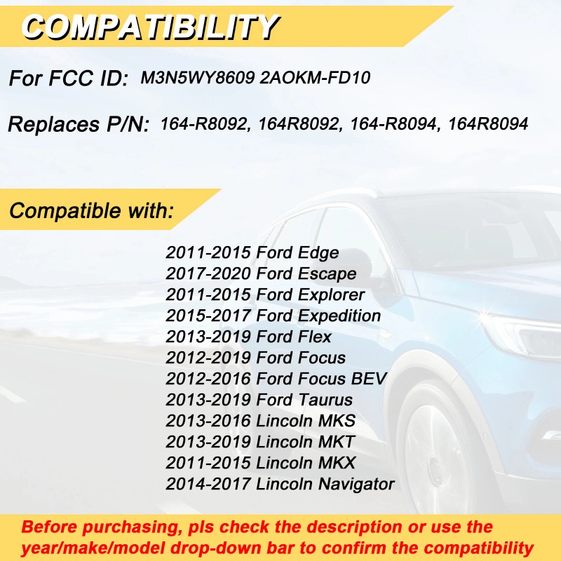 Kible Set 2pcs for 2015-2017 Ford Expedition /Ford Taurus Keyless