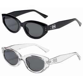 TYXHXTF 2 Pack Sunglasses for Women, Ladies Sunglasses, Black Sun Glasses, Ladies Fashion, Retro Cat Eye Sunglasses, Classic Cat Eye Sunglasses, in Black and Clear Gray Style