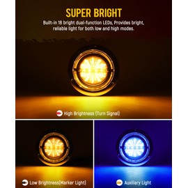 Partsam 2Pcs Watermelon Lights with Chrome Plastic Bunk Adapter, Clear Lens LED Watermelon Lights Turn Signal for semi-trucks classic rigs, Compatible with Freightliner Kenworth Peterbilt