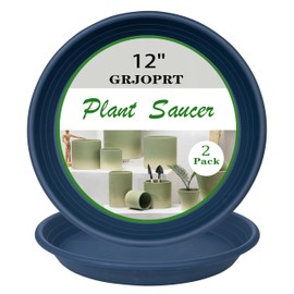 Grjoprt 2 Pack of Plant Saucer 12 inch, 12 inch Plastic Plant Drip Trays, Heavy Duty Plant Trays for Indoors no Holes, Plant Water Tray for Planters (Blue)