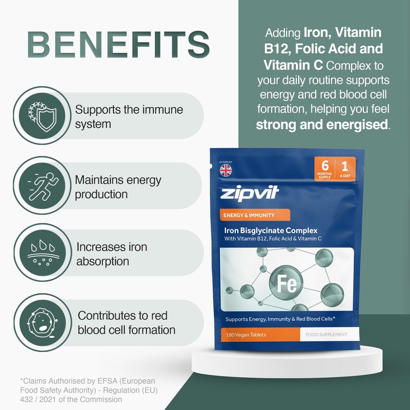 Zipvit Iron Tablets High Strength with Vitamin C, B12 &
