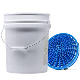 detailmate Car Wash Set: Wash Bucket 5 Gallon (19 L) White with Detail Guardz Dirt Lock Wash Bucket Insert Blue for Scratch-Free Hand Wash