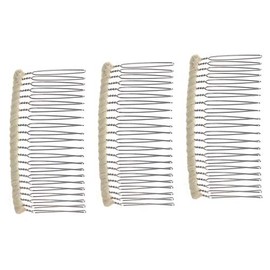 Enchanted Brides 22 Teeth Fancy DIY Tulle-Wrapped Metal Wire Hair Combs for Bridal Wedding Veil Combs(#C266CM22x3) (Champagne)