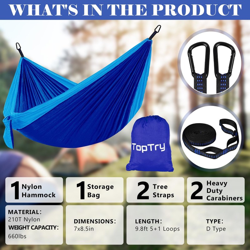 Single Double Camping Hammock with Tree Straps, 660lbs Portable Nylon
