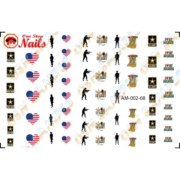 Army MoM, I Love My Soldier clear waterslide nail art