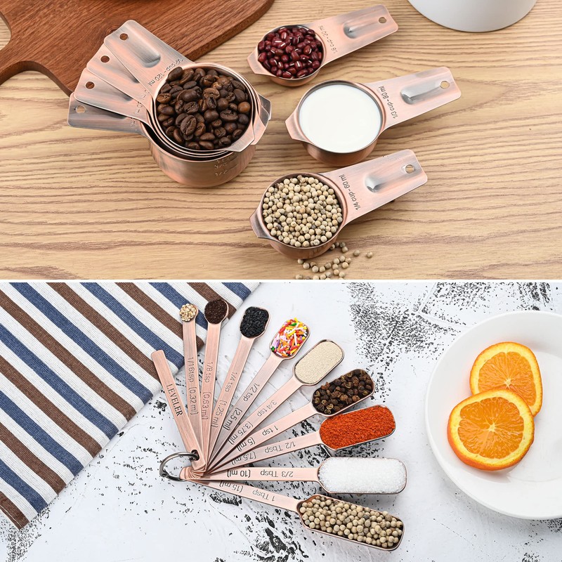 Nstezrne Copper Measuring Cups and Spoons Set 17, Stainless Steel