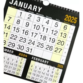 2025 Wall Calendar Home Office 3 Month to View Planner in Hanging Black & White