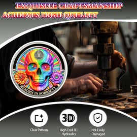 Rainbow Skull 2 Year Sobriety Coin Double Flower Two Year Sobriety Chip AA Chips and Medallion AA Coin Serenity Prayer Coin Recovery Chip Sobriety Token Sobriety Gifts for Men Women