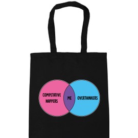 Hippowarehouse I am a competitive napper and overthinker - Venn diagram Tote Shopping Gym Beach Bag 42cm x38cm, 10 litres
