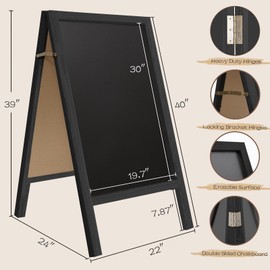 TEAKMAMA A Frame Chalkboard Sign, 40"x20" Extra Large Chalk Board Double-Sided Sidewalk Sign Sturdy Sandwich Menu Board for Restaurant Coffee Shop and Wedding, Black