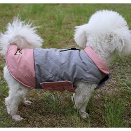 Vecomfy Reversible Dog Coats for Small Dogs Waterproof Warm Puppy Jacket for Cold Winter,Pink and Grey XS