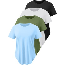 Cosy Pyro 4-Pack Workout Tops for Women UPF 50+ Yoga Shirts Short Sleeve Athletic T-Shirts Quick Dry Running Gym Tee Black/Gray/Army/Blue L