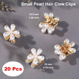 Paifeancodill Small Pearl Hair Claw Clips, 20 Pcs Mini Flower Hair Clips, Mini Hair Claw Clips Bangs Clips Decorative Hair Accessories for Women Girls Flower Non-Slip Hair Pins Claw Hair Clips (Pearl)