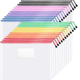 Sooez 24 Pack Super Large Mesh Zipper Pouch Bags, A3 (16.5×11.7 in) Storage Bags with Label Pocket, Reusable Ziploc Bag for Classroom Organization, Puzzle Toy Board Game Storage, School Supplies