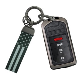 SANRILY PU Leather 3/4 Button Smart Key Fob Cover Case Compatible with Acura TL 2014 2010 2009 MDX RDX TLX IL TSX ZD ZDX Keyless with USA Flag Pattern Keychain Black