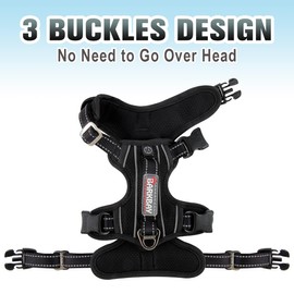 BARKBAY No Pull Dog Harness 3 Buckles Large Step in Reflective Dog Harness with Front Clip and Easy Control Handle for Walking Training Running with ID tag Pocket(Black,XL)