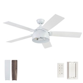 Prominence Home Octavia, 52 Inch Industrial Style LED Ceiling Fan with Light, Remote Control, Dual Mounting Options, 5 Dual Finish Blades, Reversible Motor - 51481-01 (White)