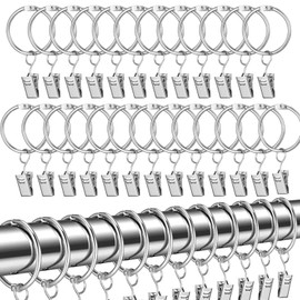 Curtain Rings, Metal Curtain Rings, Curtain Rings, Curtain Rings, Pack of 25, Curtain Clip Curtain Rod, 32 mm Curtain Rings, Stainless Hanging, Curtain Rings with Clips, Silver