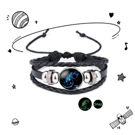 Stocking Stuffers Holiday Outfits for Women 2024 Zodiac Bracelet Horoscope Bracelets for Men Spirilet Bracelet Black Leather Wrap Bracelets Adjustable 12 Constellation Bracelet Birthday Jewelry Gifts for Women