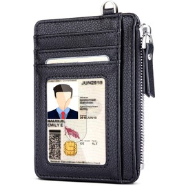 Teskyer Men Card Holder Wallet, Slim Credit Card Wallets, Minimalist, RFID Blocking, 1 ID Window, with Zipper, Holds up to 8 Cards, Black