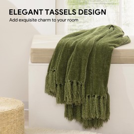 RECYCO Throw Blanket Soft Cozy Chenille Throw Blanket with Fringe Tassel for Couch Sofa Chair Bed Living Room Gift (Loden Green, 50'' x 60'')