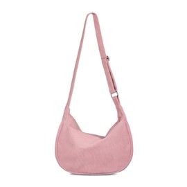 FITDON Half Moon Bag Women's Crossbody Shoulder Bag, Hobo Casual Crossbody Bag Cord Shoulder Bag with Adjustable Shoulder Strap, pink, L