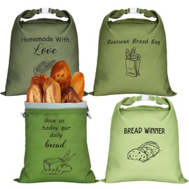 SilTriangle 4 Pcs Bread Bags, Oil Wax Lining, Buckle-type Bread Bags for Homemade Sourdough, Keep Loaf Fresh Extra Large, Freezer, Reusable and Easy to Clean Handmade Food Storage Baking Accessories