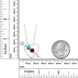 Gem Stone King 925 Sterling Silver Swiss Blue Topaz and Red Garnet Heart and Arrow Pendant Necklace For Women (1.11 Cttw, Gemstone Birthstone, with 18 Inch Silver Chain)