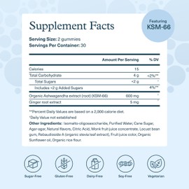 Youtheory Ashwagandha - Vegan Stress Support Supplement with KSM-66 & Ginger Extract - Low Sugar - Diary, Gluten & Soy-Free - Blueberry, 60 Gummies