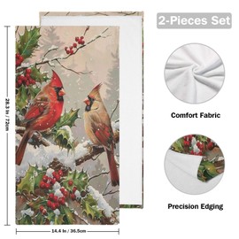 Pfrewn Winter Cardinal Hand Towel Set of 2 Red Bird Holly Berry Branches Snow Christmas Bathroom Towel 16x30 in Soft Absorbent Small Guest Towels Hanging Kitchen Dish Towel Xmas Holiday Decor Gifts
