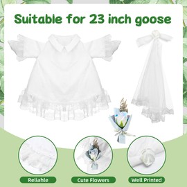 Sunnymove 1 Sets Bride Goose Outfits for 23'' Cement Lawn Geese Porch Goose Wedding Outfit White Bride Dresses Costume with Artificial Rose Bouquet for Wedding Garden Party Outdoor Statue Decor