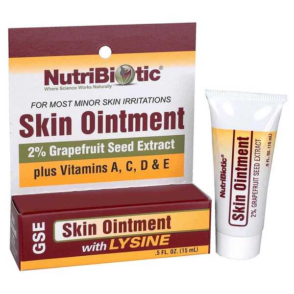 NutriBiotic – Skin Ointment .5 Fl Oz | with GSE, Lysine, Beeswax, Echinacea, Goldenseal, Vitamin E & More | for Minor Skin Irritations & to Support Healthy Tissue | Made without Gluten & GMOs