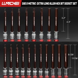 LLNDEI 3/8-Inch Drive Extra Long Allen Hex Bit Socket Set 19PCS- Standard SAE & Metric (1/8"-3/8", 3-12mm), CR-V&S2 Alloy Steel, Durable Tool Accessories Kit for Mechanics