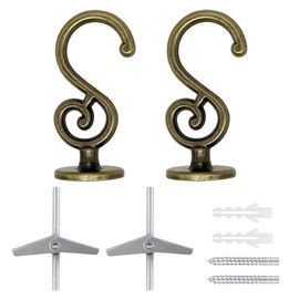 Evsteluo S-Shaped Heavy Duty Ceiling Hook,for Wood, Concrete & Drywall, for Hanging Home Decor, Plants, and More, 40lb Max Load (2, Antique Brass)