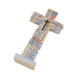 KOMI 12" Resin Inspirational Cross Stand Christian Gifts for Women Men Bible Verses Crossword Table Cross Faith Religious Gifts for Church Home Room Decoration Office Decor Catholic