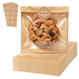 140 Pcs Paper Cookie Bags with Seal,5.7x6.5 Inch Cookie Bags with Window