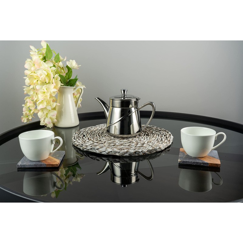 Cafe Olé ABT-024 Tea Pot, Stainless Steel, Silver