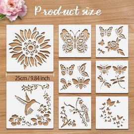 8 Pcs Large Flower Stencils for Painting, 9.84 X 9.84 Inch Flower Stencils for Crafts Reusable, Wood and Wall Stencils for Painting Large Pattern, DIY Templates Holiday Wall Paper (B)