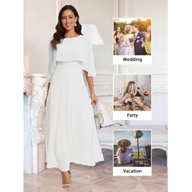 Women Sleeveless Cape Dress with Chiffon Overlay Lace Wedding Guest Cocktail Party Gowns Dress White XL