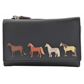 Mala Leather Best Friends Horses Tri Fold Purse RFID 3511-65 (Grey)